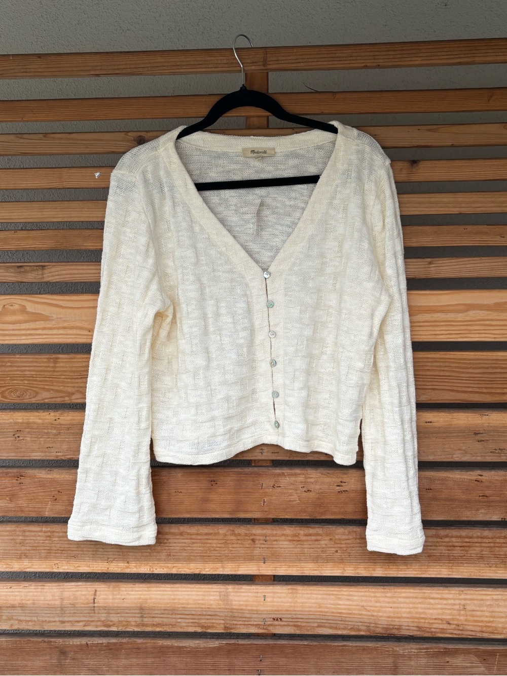 Madewell Light Cream Textured Button-Front Cardigan